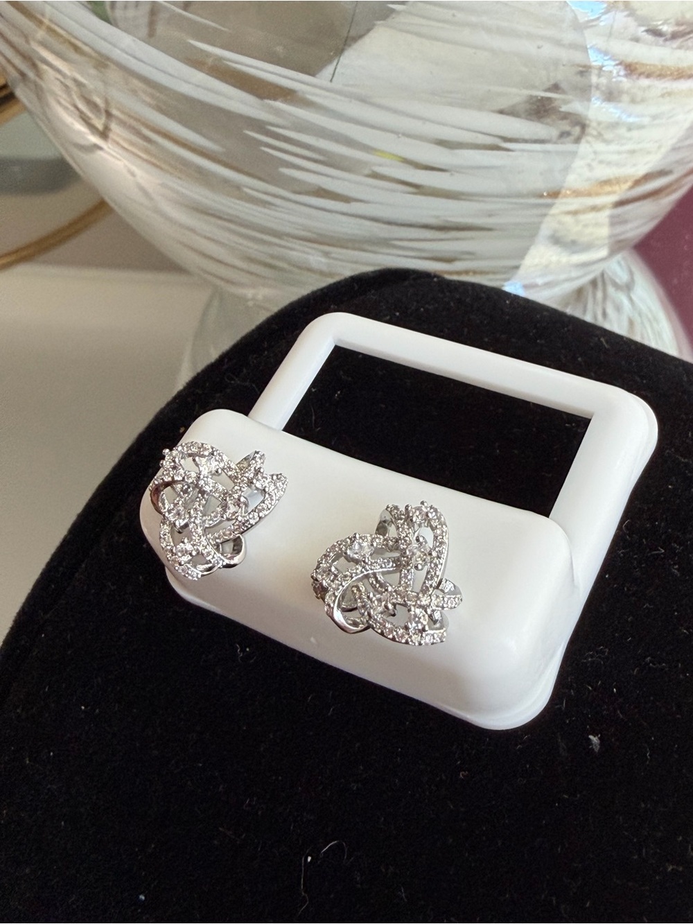 Silver Crystal Knot Stud Earrings - Sparkling White